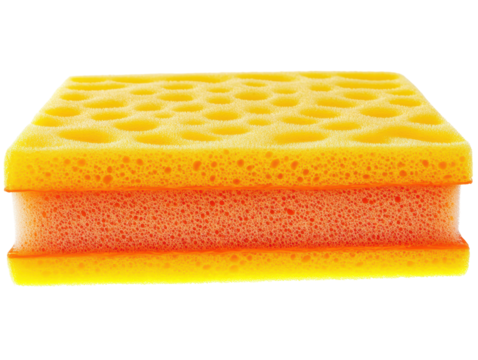 Isolated yellow and orange kitchen cleaning sponge - Powered by Adobe