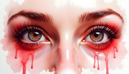 Surreal painting of a woman with bleeding eyes