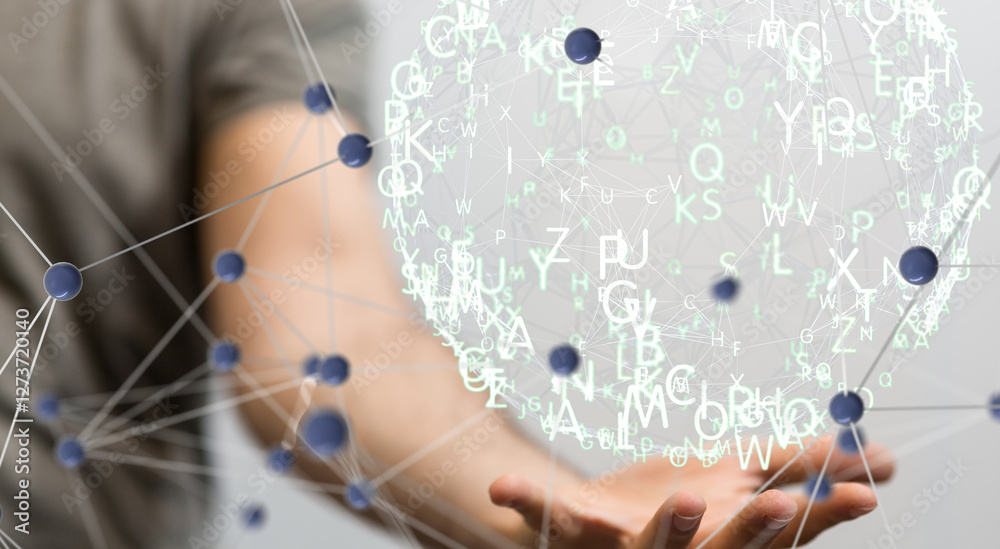Aufkleber neural network 3d illustration. big data and cybersecurity