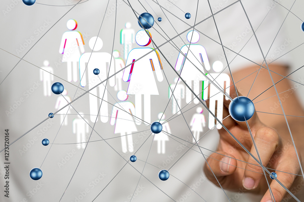 Fototapete Global network. Blockchain. 3D illustration. Neural networks and artificial intelligence. Abstract