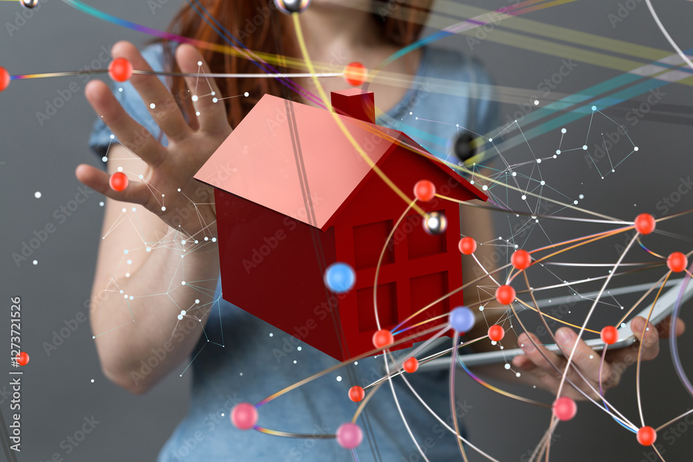 Poster house. data Big data visualization background.Abstract technology - 3d