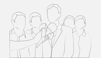 Press conference microphones black and white 2D cartoon objects. Public speaking. Media briefing isolated vector outline.