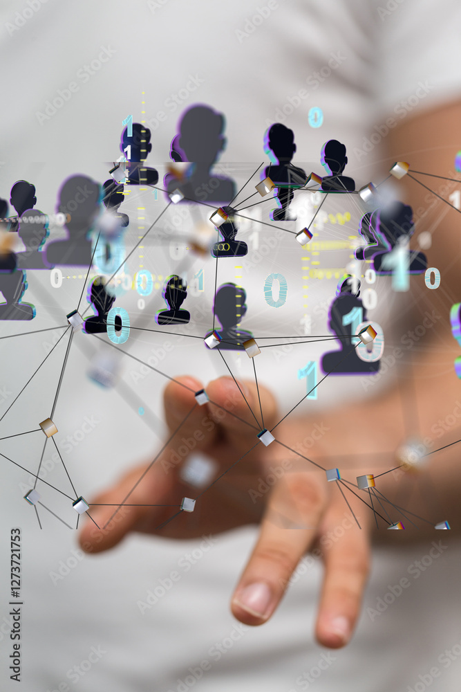 Aufkleber Global network. Blockchain. 3D illustration. Neural networks and artificial intelligence. Abstract  3d