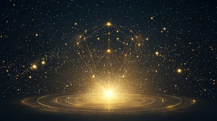 The archetype of the divine feminine radiates an otherworldly glow of spiritual symbolism, set amidst a cosmic backdrop of sacred geometry