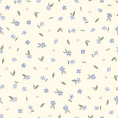 Forget-me-nots blue flowers seamless vector pattern