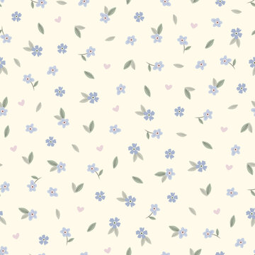 Forget-me-nots blue flowers seamless vector pattern