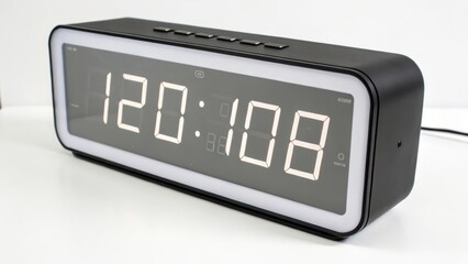 Digital Clock, LED Display, Black, White Background