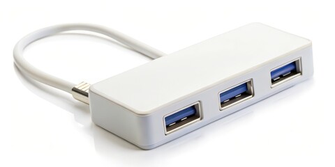 White USB Hub with Three Ports on White Background