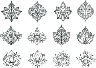 Black and white silhouette floral  design  decoration ornamemt  elements  in white background vector illustrator 