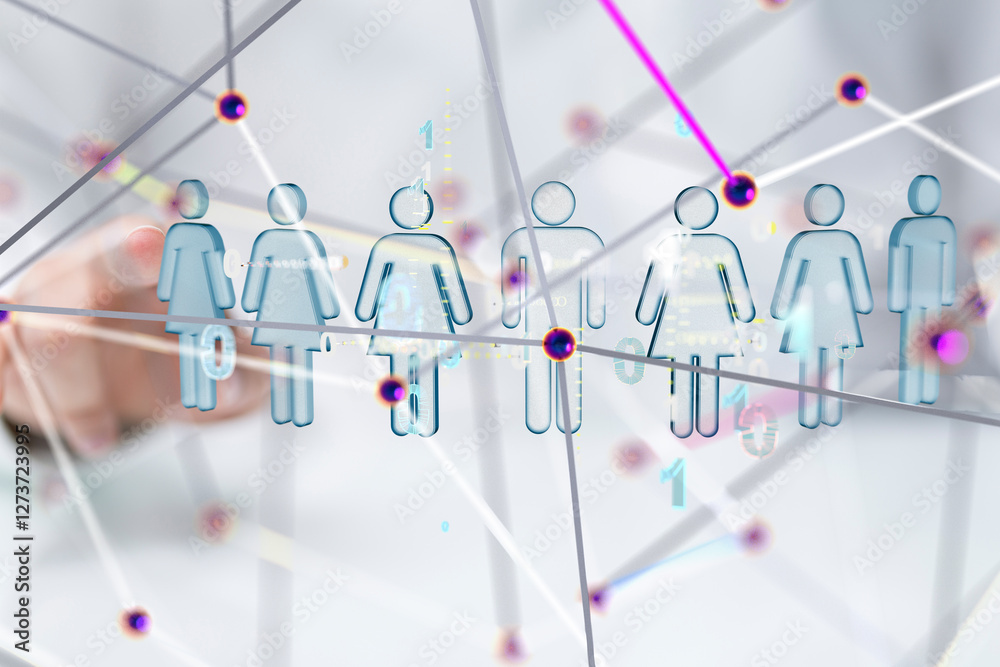 Poster Neural network concept. Connected cells with links.