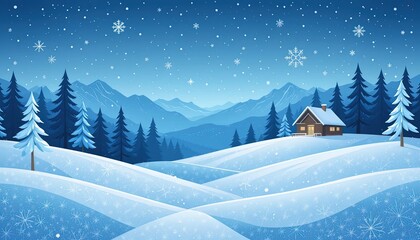Fototapeta premium Winter wonderland landscape with snow-covered trees and a cabin
