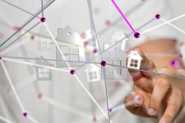 home iot - Neural network 3D illustration. Big data and cybersecurity - 3d