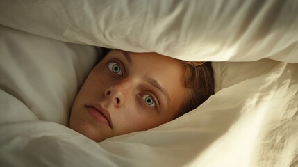 Withdrawal symptoms lead to trouble sleeping. A person lying awake in bed with wide eyes