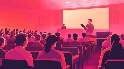 A Speaker Presents To A Large Audience In A Lecture Hall