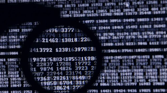 Running hacker like computer codes and information on digital screen
