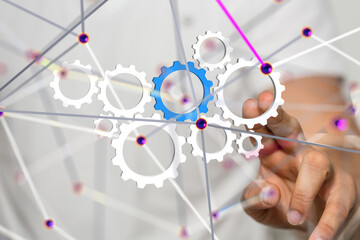 gear system data. Connecting lines and dots.Big data visualization  - 3d