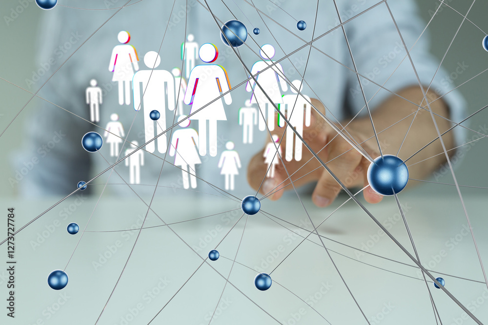 Fototapete Global network. Blockchain. 3D illustration. Neural networks and artificial intelligence. Abstract