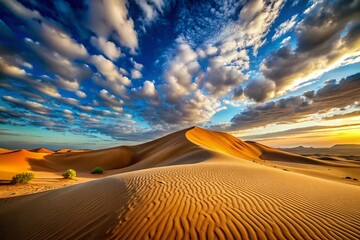 Majestic Desert Landscape: Sun-Drenched Dunes and Clear Sky