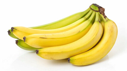 A group of five appealing bananas, ready to be peeled and enjoyed as a healthy snack, presented on a white background