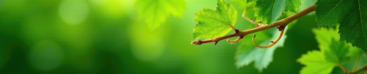 Green grape leaves vine branch with thick and thin tendrils, nature, plant life