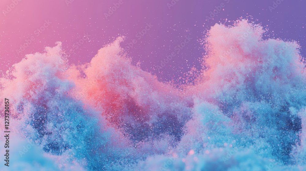 Poster the background features bright, wavy patterns, accompanied by glowing dots and lines, illuminated by
