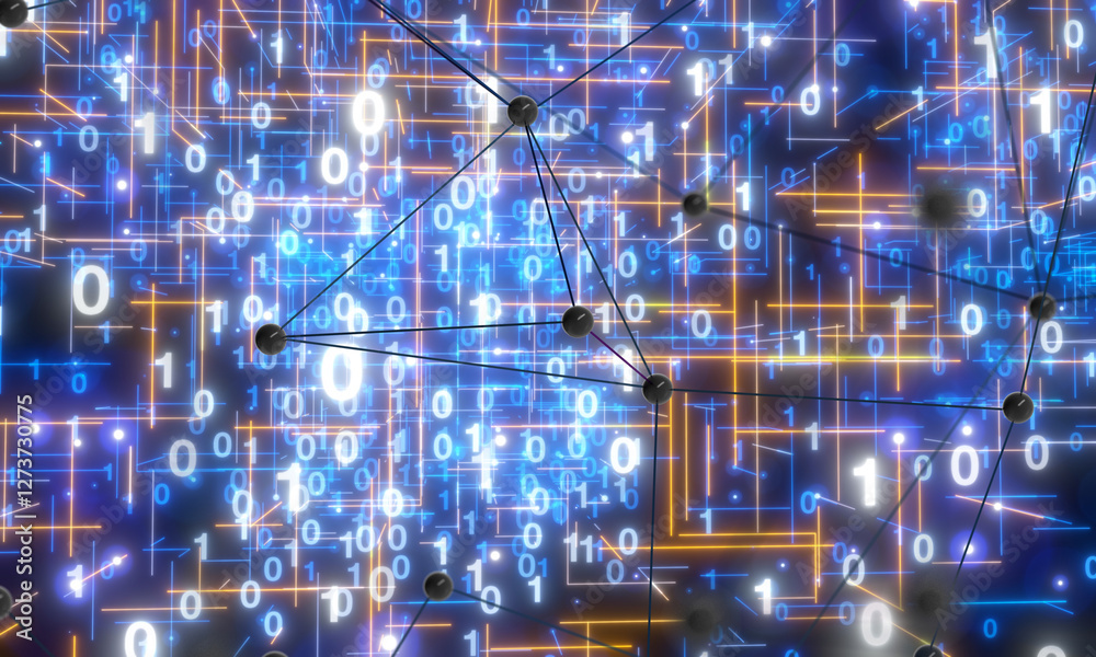 Aufkleber Neural network 3D illustration. Big data and cybersecurity