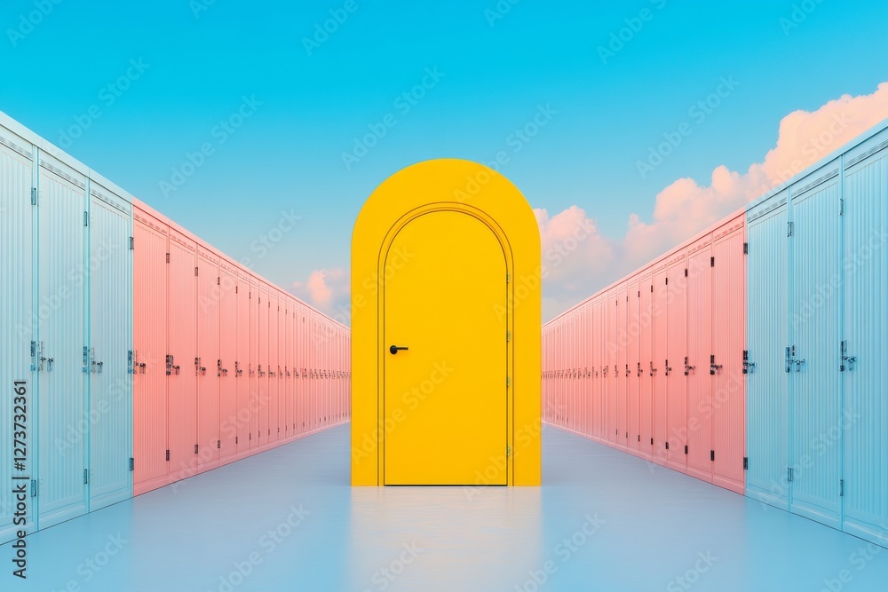 Aufkleber Vibrant Networking Hub Design Colorful Geometric Door in Data Center Hall - Digital Tech Space and Creative Business Infrastructure