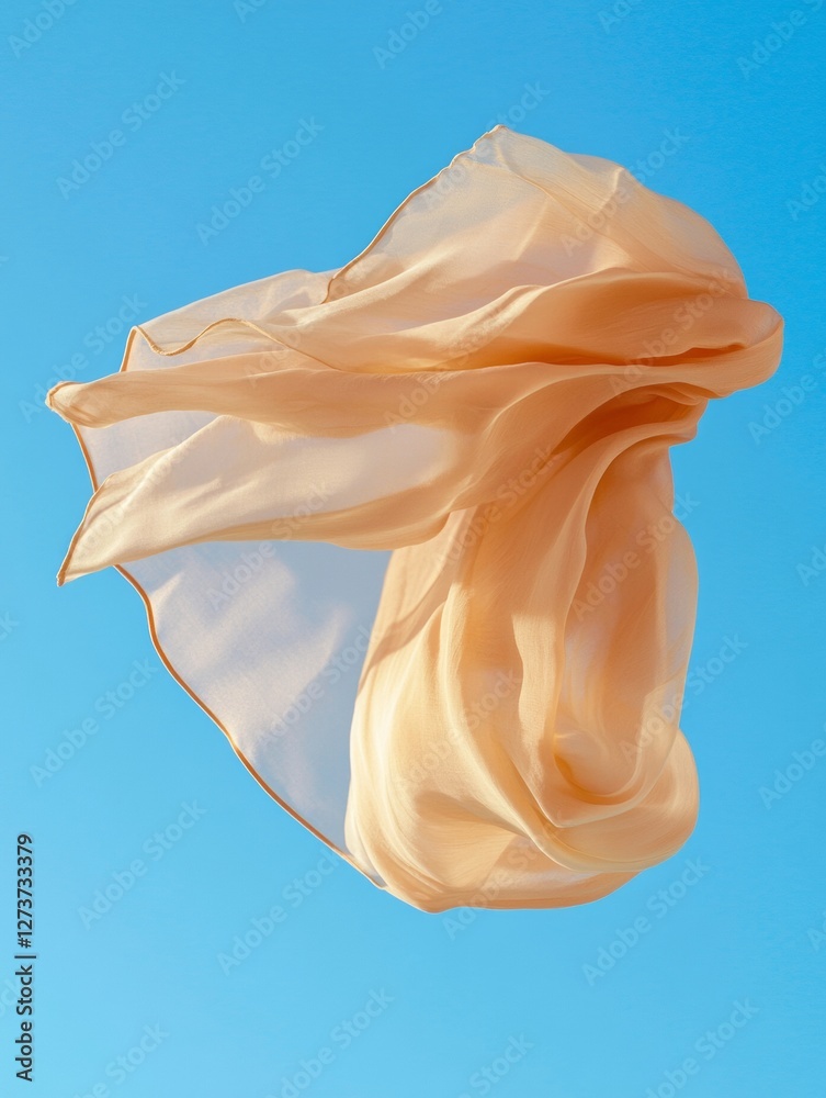Poster Ethereal Textile Movement Flowing Chiffon in Clear Sky - Modern Fashion Dynamics and Visual Branding for Contemporary Textile Marketing