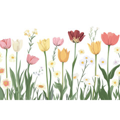 Spring flowers border art illustration colorful vector