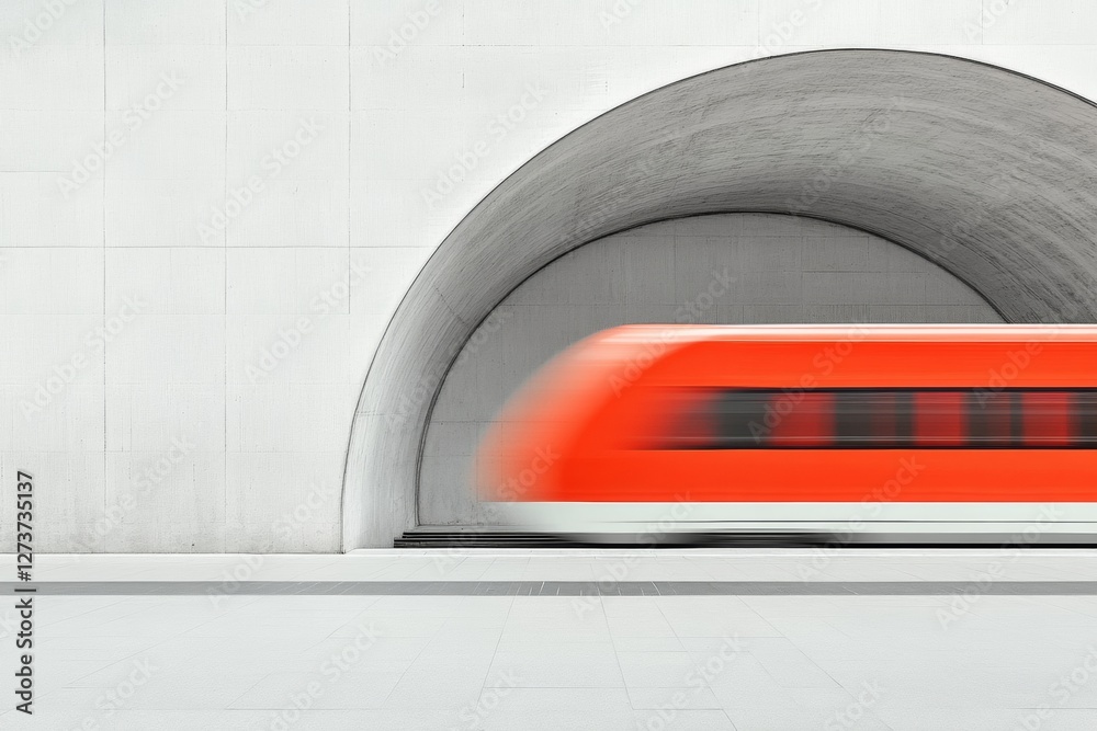 Aufkleber streamlined high-speed train design on minimalist concrete station - efficient transportation visual