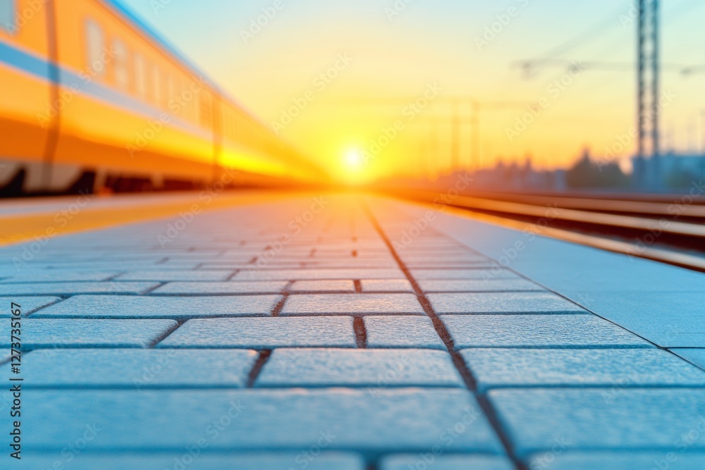 Poster streamlined high-speed train in sunset glow modern transit architecture for efficient travel - urban