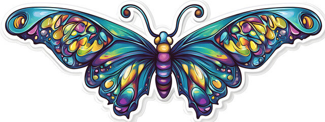 Beautiful butterfly, with blue and purple colors, in the style of cartoon style
