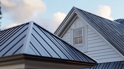 Stunning Close Up of Modern House Roof with Sleek Metal Design and Beautiful Skylight : Generative AI