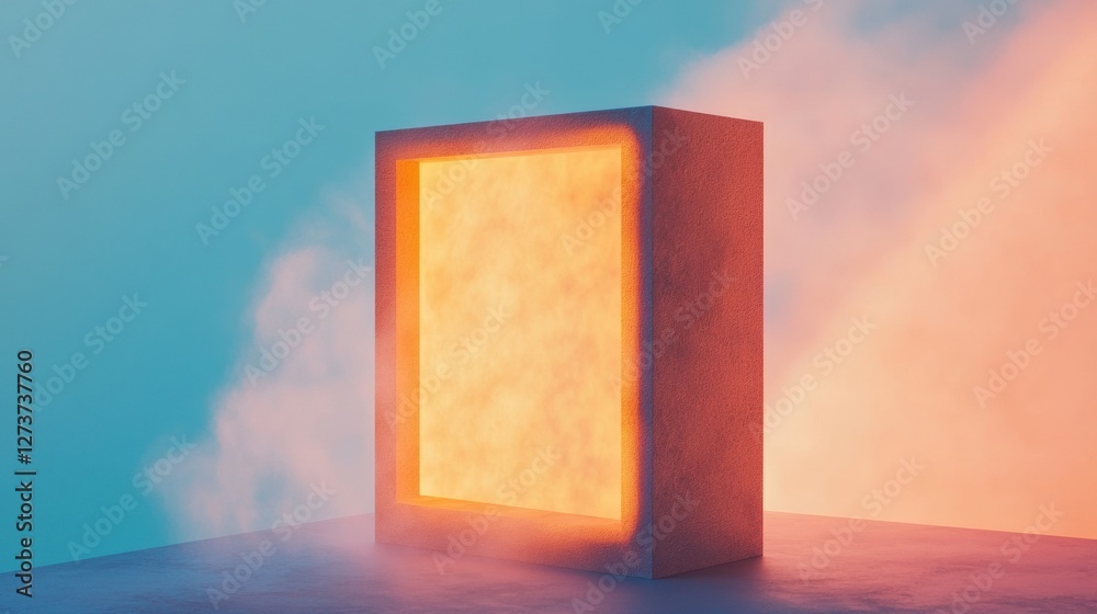 Aufkleber Geometric Illusion Art Illuminated Concrete Frames in Smoky Hue - Modern Architecture Display and Tech-inspired Spatial Designs for Dynamic Interiors