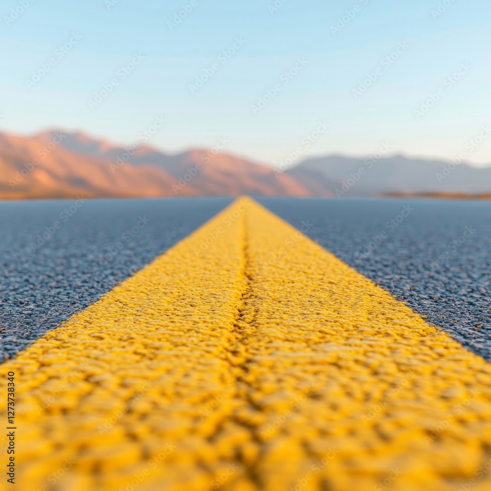 Aufkleber rustic modern asphalt texture stretching highway with dual yellow lines - transportation visuals for