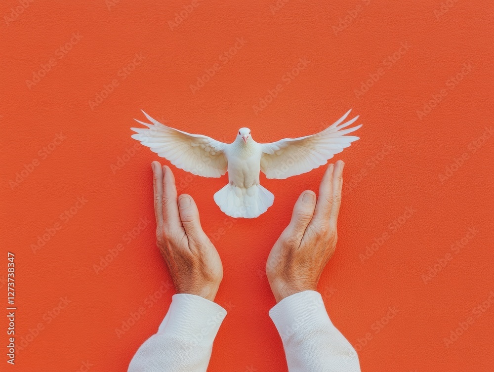 Poster modern illusionist artistry crafting the dove effect on a texture-rich coral canvas - visual content
