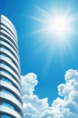 A tall building with a large window on the top floor