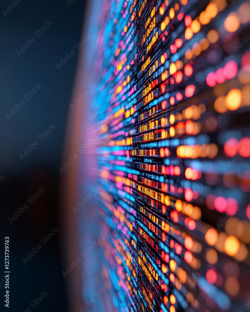 Aufkleber Neon Cybersecurity Interface Dynamic LED Data Visualization in Encryption Panel - Cutting-Edge Digital Safety Display for Tech Industry Innovation and Network Protection