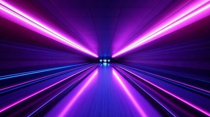 Vibrant Neon Tunnel with Light Trails in Purple and Blue Hues : Generative AI