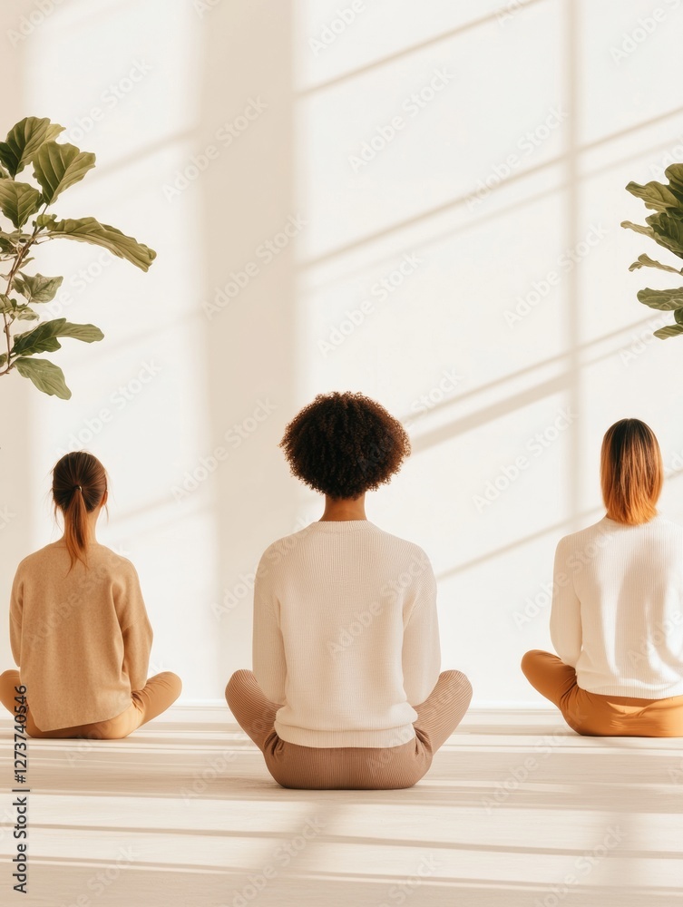 Poster scandinavian minimalist workspace focused breathing session led by korean coach in serene office set