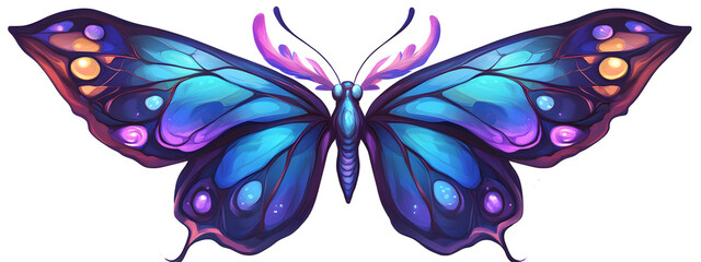 Beautiful butterfly, with blue and purple colors, in the style of cartoon style
