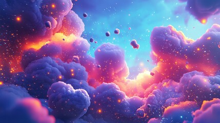Fototapeta premium Dreamlike Pink and Purple Clouds with Golden Light in a Fantasy Celestial Landscape
