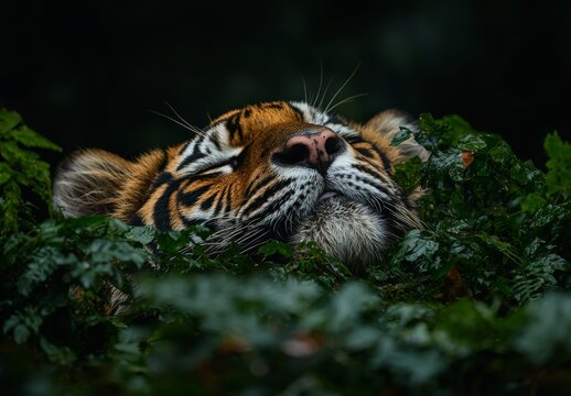 A close-up view of a tiger is seen at the ZSL Whipsnade Zoo in England
