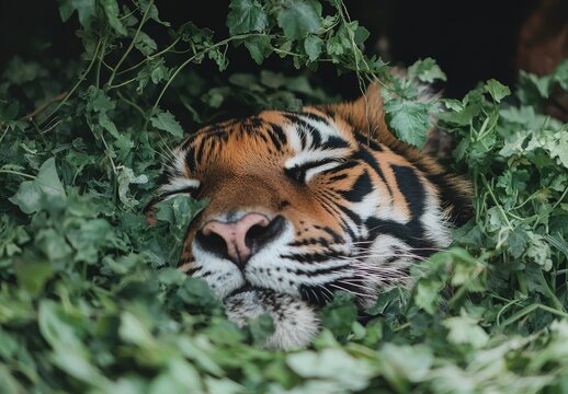 A tiger at the ZSL Whipsnade Zoo in England is photographed in a closeup shot