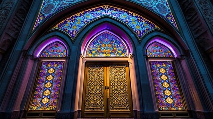 Fototapeta premium Ornate Entranceway with Vibrant Mosaic Glasswork