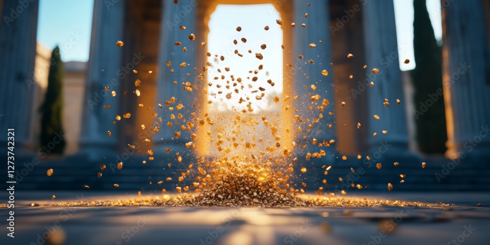Aufkleber luminous arcane artistry gold particle burst in ancient temple - magical visual content for gaming d