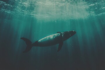 Fototapeta premium The Maldives features an underwater view of a surfer sitting on a surfboard, captured in an underwater shot