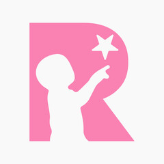 Initial Letter R Baby and Star Symbol For Kinds Logo Design