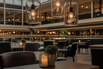 The interior of a luxury hotel with blurred bokeh light is suitable for design