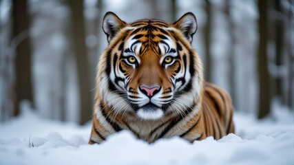 Obraz premium Majestic Tiger in Snowy Forest Landscape Capturing Wild Beauty